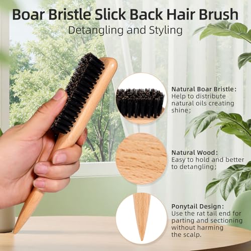 VALENTISE Boar Bristle Hair Brush Set with Tail Comb