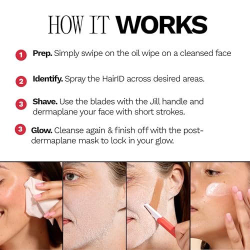 Jill Hair Identifying Spray Dermaplaning + Facial Hair Prep Mist for Women, Highlights Fine Peach Fuzz & Stubble for Precise Shaving & Exfoliation, 2 fl oz