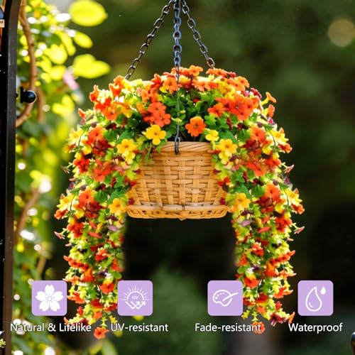 CCILAND 2 PCS UV Resistant Artificial Hanging Flowers - Orange & Yellow