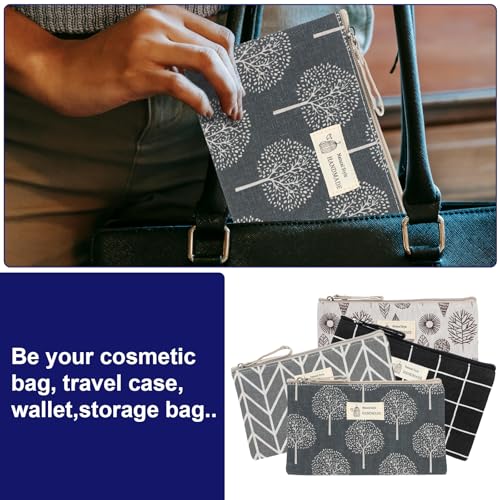 4 Pack Canvas Cosmetic Bags with Zipper - Travel Makeup & Toiletry Organizer for Women