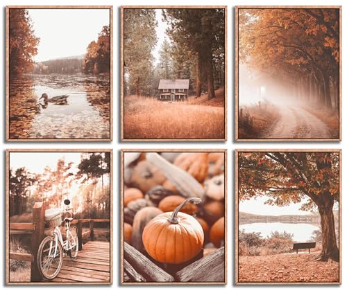 Autumn Landscape Canvas Wall Art Prints - 6pcs 8x10in Rustic Decor