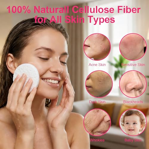 180 Pack Reusable Natural Cellulose Facial Sponges for Cleansing & Exfoliating - White, Travel Size