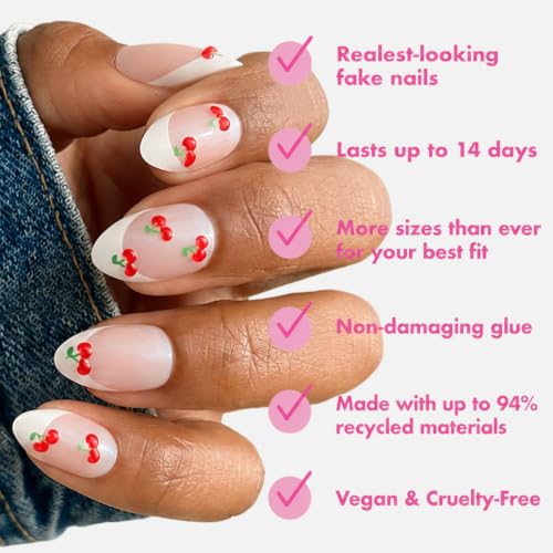 Olive & June Maximalist Press-On Nails Kit - Cherry French, 42 Non-Toxic Nails in 21 Sizes