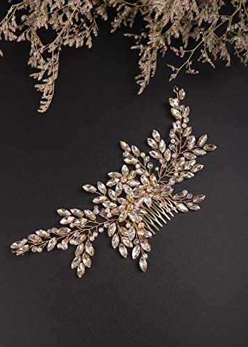 Golden Rhinestone Flower Hair Comb for Wedding Bridal Hair Accessory