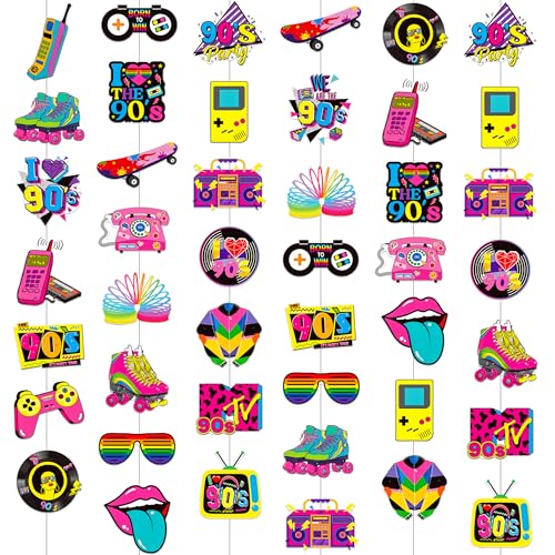 90s Party Hanging Decorations - 8 Retro Garlands for Themed Events