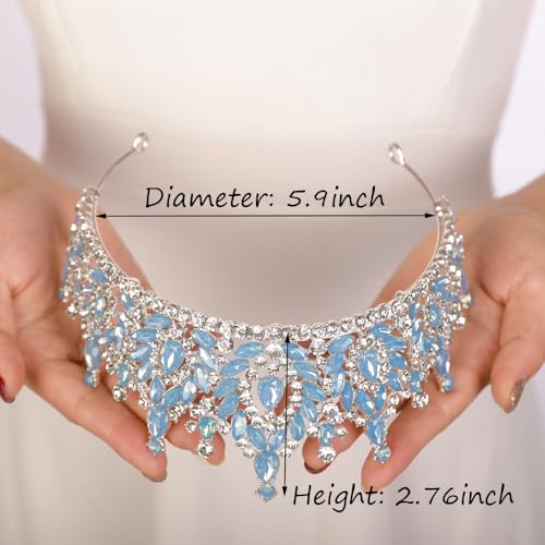 JWICOS Blue Crystal Princess Tiara Headband for Wedding Prom Bridal Party