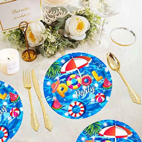 50 Pack 7-Inch Pool Party Paper Plates - Summer Beach Decorations