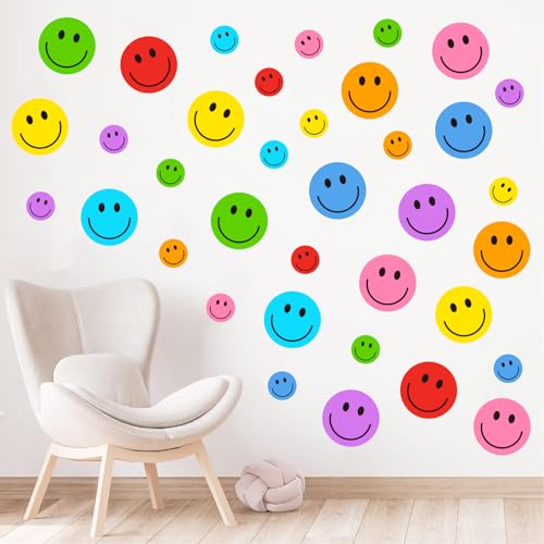 Whaline 8 Sheet Colorful Smile Face Wall Decals for Home & Office