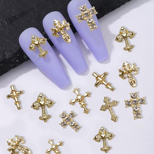 60 Pcs 3D Alloy Metal Crystal Cross Nail Charms for Art
