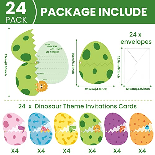 24 Dinosaur Birthday Party Invitations with Envelopes - Dino Eggs Design