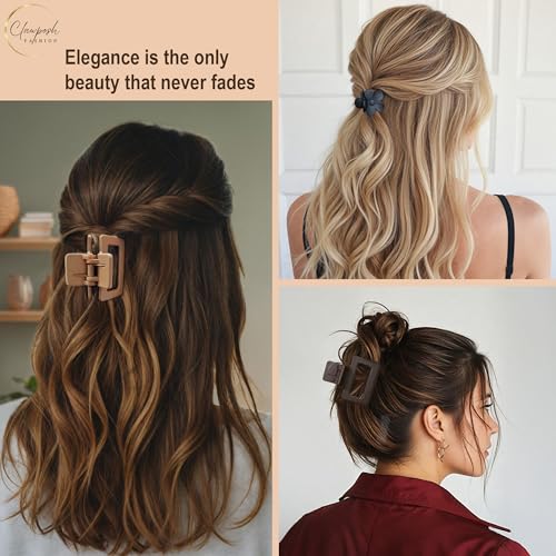 Clawposh 12-Pack Small Hair Clips for Women - Neutral Matte Mini Claw Clips for Thin & Short Hair, Rectangle & Flower Styles, 1.5-2 Inch, Variation Khaki Beige Brown Black