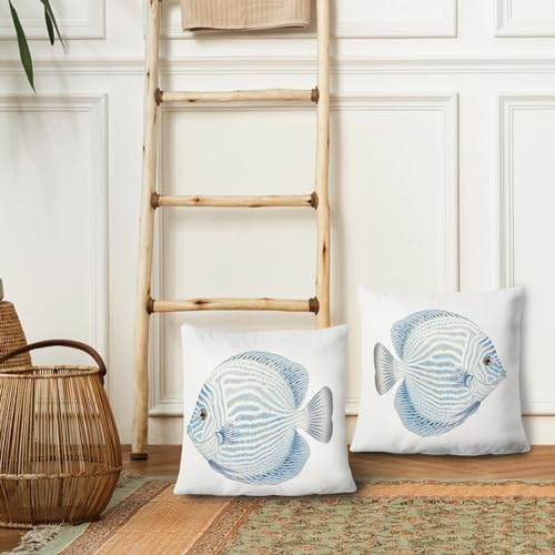 Coastal Fish Throw Pillow Covers - Set of 2, 18x18 Flannel
