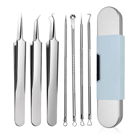 Jurfest 7 Piece Set Blackhead Extraction,Stainless Steel Blackhead Remover, Professional Facial Blackhead Remover Tweezers