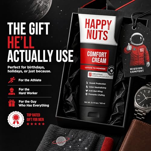 HAPPY NUTS Comfort Cream Deodorant for Men, Anti-Chafing Lotion, 3.4 Fl Oz