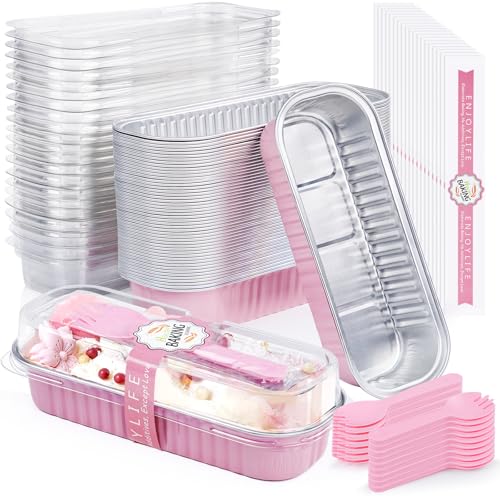30-Pack Mini Loaf Pans with Lids & Spoons - 200ml Aluminum Foil