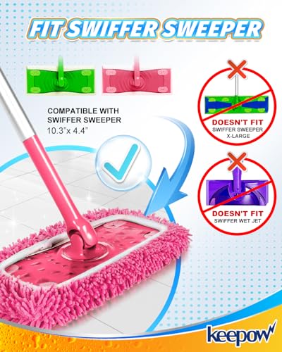 KEEPOW 4-Pack Pink Chenille Mop Pads for Swiffer Sweeper