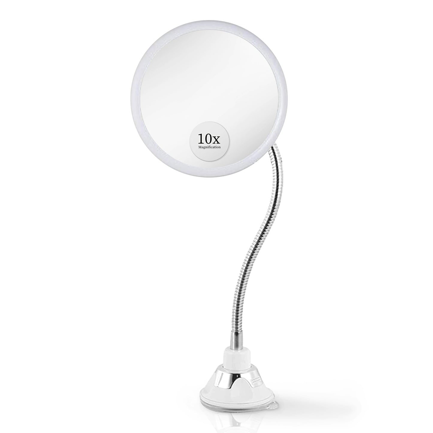 MIRRORVANA Flexible 10X Magnifying Makeup Mirror Non Lighted with Adjustable Gooseneck and Suction Cup - Mount On Table or Wall for Vanity & Bathroom Use - 6.7" x 6.7" (Round)