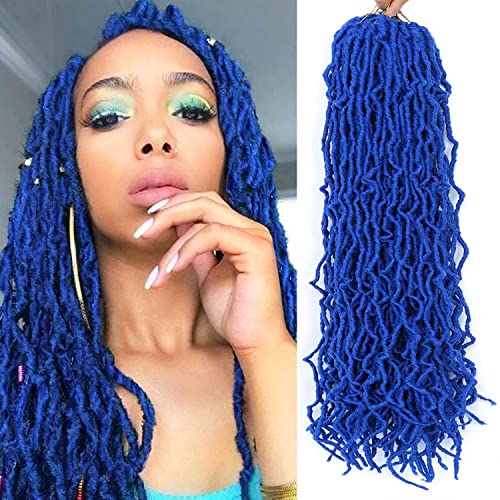 RENJOING 18 Inch Blue Faux Locs Crochet Hair - Pre-Looped Synthetic Braids