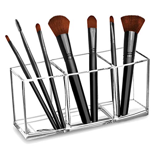 CACASO Clear Acrylic Makeup Brush Organizer - 3-Slot Cosmetic Storage Holder