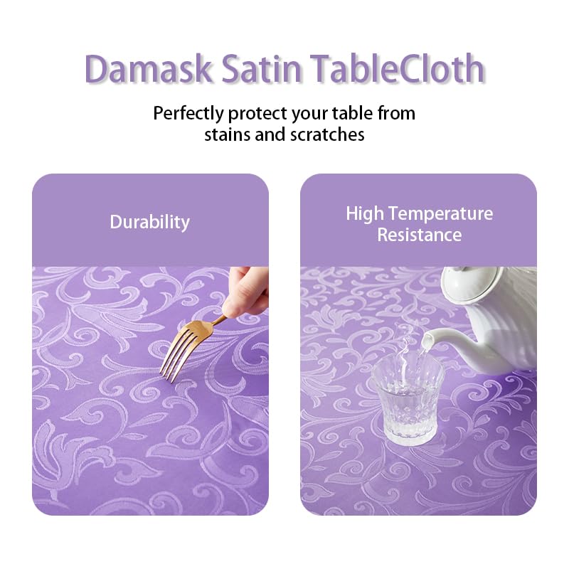 Light Purple Satin Round Tablecloth 60"x60" - Stain Resistant & Wrinkle-Free