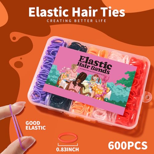 Rubber Bands for Hair, YGDZ 5 Colors 600 PCS Elastic Hair Ties with