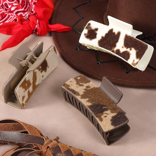 Yussti Faux Cowhide Hair Clips for Women - 4 Inch Claw Clips
