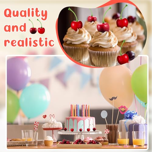Skylety 80 Artificial Cherries - Realistic Red Decor for Parties & Photos
