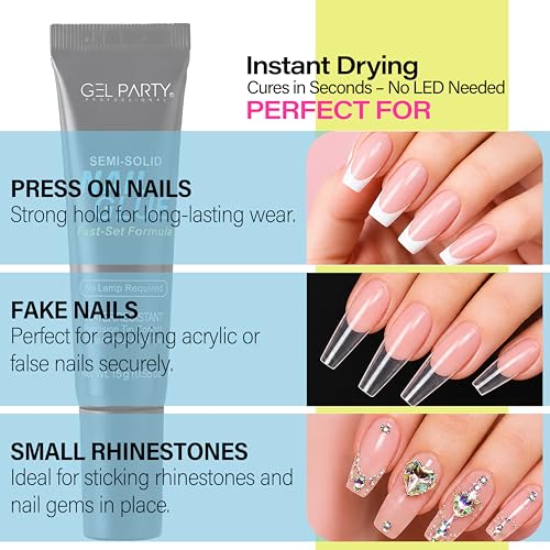 GEL PARTY Semi Solid Nail Glue 15g - Strong, Waterproof Adhesive for Press On Nails
