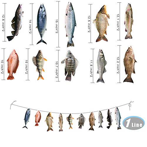 Gone Fishing Banner Decoration - 10 Realistic Paper Fish for Parties