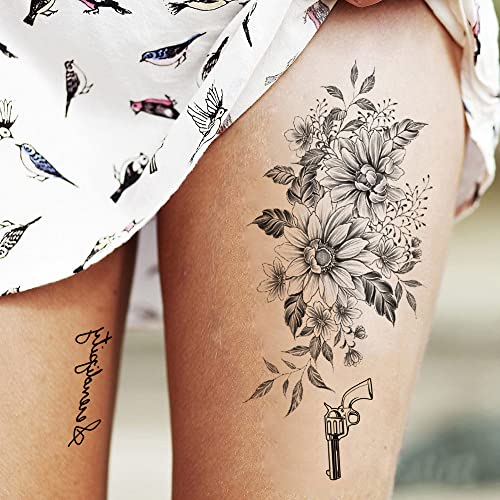 Ceresa Black Flower Temporary Tattoos - 14 Sheets for Arms, Legs, Body (Variation: Black Flower)
