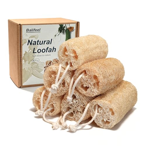 Natural Loofah Sponge Set - 6 Pack Eco-Friendly Exfoliating Scrubbers
