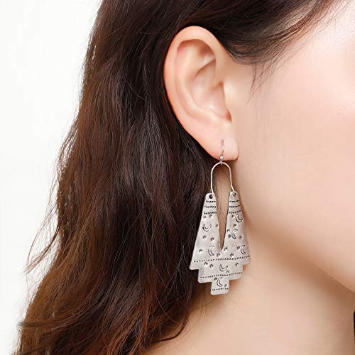 Zealmer Silver Geometric Drop Earrings for Women - 6.6cm Fan Shape Statement Jewelry