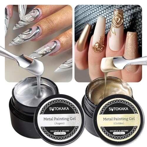 SUTOKAKA Metallic Nail Gel Kit - 5ml Gold & Silver Duo for 3D Art