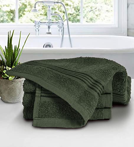 Belizzi Home 24 Pack Ultra Soft Cotton Washcloths 12x12 Inch - Olive Green, Multi-Purpose Face Towels for Daily Use, Spa & Household Cleaning