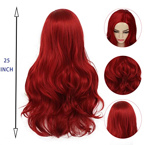 Bright Red Long Wavy Wig for Women - Heat Resistant Cosplay & Party Use