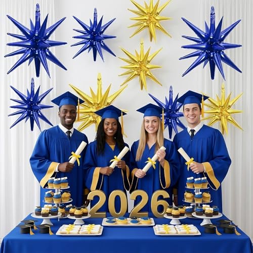 9-Piece Navy Blue & Gold Star Balloons Set - 27" & 22" Mylar Party Decor