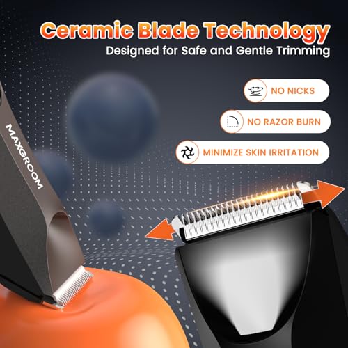 MAXGROOM Waterproof Body Hair Trimmer for Men with LED Light, Ceramic Blade, USB Rechargeable
