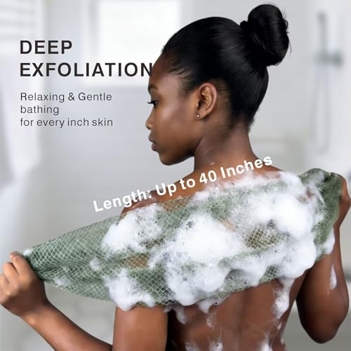 YUSAGO African Net Shower Loofah 2-Pack - Exfoliating Bath Sponge for Back & Body, Black & Green