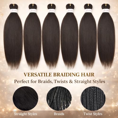 Pre Stretched Braiding Hair 24 Inch 6 Packs for Knotless & Senegalese Styles, 4# Menethe Hair