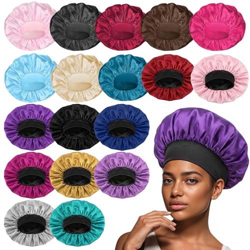 WLLHYF 18 Pcs Multicolored Satin Bonnets for Sleeping - Large Silk Hair Wraps