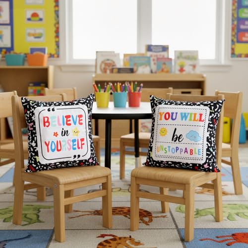 Hahafelt 2 Pcs 18x18 Inch Classroom Pillow Covers - Inspirational Designs