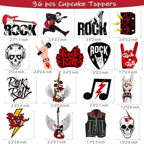 36 Rock & Roll Cupcake Toppers - Musical Theme Party Picks