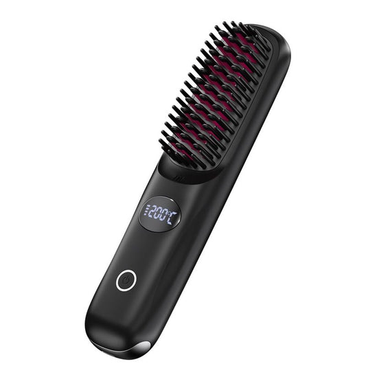 Cordless Hair Straightener Brush for Travel Portable Hair Straightener Comb with Negative Ion Mini hot Brush for Women, on-The-go Rechargeable with LED Display Anti-Scald Protection