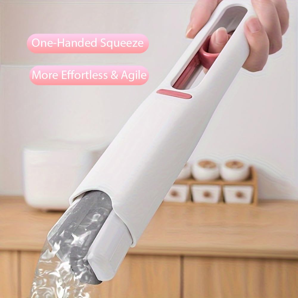 1Pcs Mini Mop with Self-Squeezing Mechanism, Portable White Synthetic-Fiber Cleaner for Home, Living Room, Furniture, Window, 1Pcs