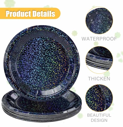 SietDESEO 50 Pack Iridescent Black 7-Inch Paper Plates for Parties