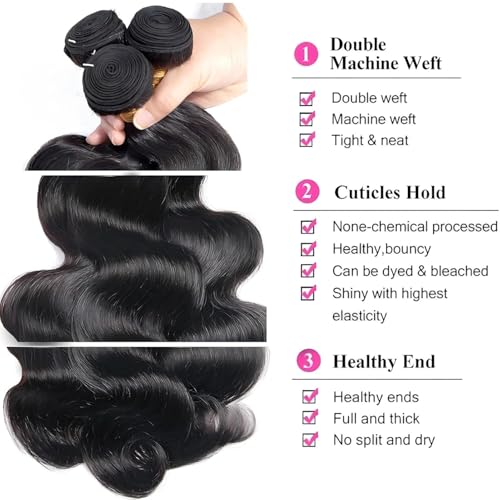 Giginger Brazilian Body Wave Human Hair Bundles - 300g Natural Black Weave