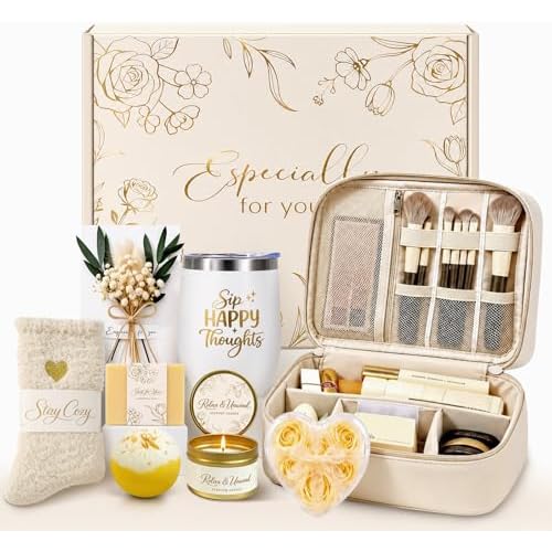 Birthday Gifts for Women, Self Care Spa Gift Basket with Empty Makeup Bag, Thinking of You Care Package Gift Box, Get Well Soon Gifts for Women, Mom, Friend, Sister, Gift Set for Her