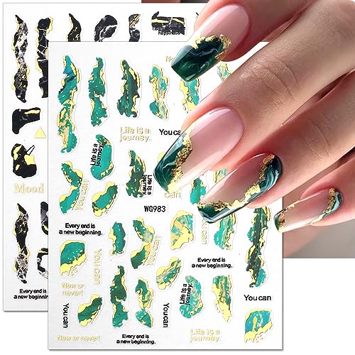 Jaliya Gold 3D Marble Nail Stickers - Blooming Watercolor Decals, Self-Adhesive, Water & Smudge Resistant