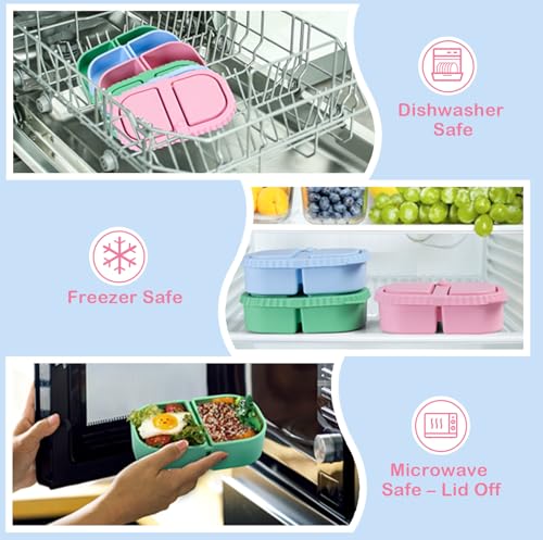 Reusable Silicone Snack Containers - 2 Compartment Food Storage Box