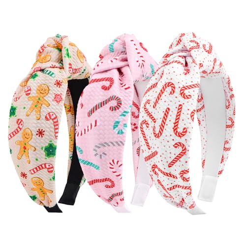 Christmas Top Knot Headbands for Women - 3 Pack Festive Hair Accessories